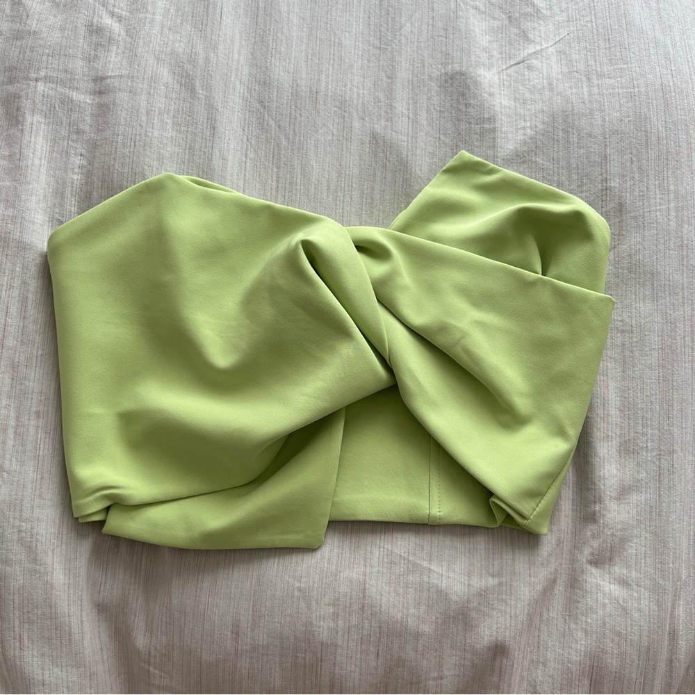 Dynamite Lime Green Twist Front Crop Top